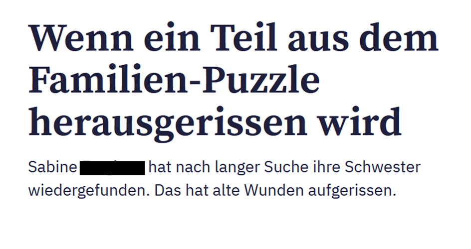 Il titolo dell'articolo è: “Quando un pezzo del puzzle familiare viene strappato” ("Wenn ein Teil aus dem Familien-Puzzle herausgerissen wird").