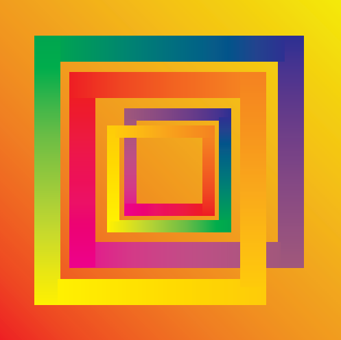 L'immagine mostra il tipico linguaggio visivo di Afra Flepp. Una spirale quadrata e senza fine riempie la stanza. Le sottili transizioni di colore la fanno passare dal giallo al verde, al blu, al viola, al rosso e dall'arancione al giallo. Le sottili transizioni di colore sono state realizzate con la tecnica dell'aerografo con colori acrilici.
